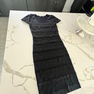 🖤 Vintage Luigi Bertolli Little Black Beaded Dress | Midi Bodycon Retro 90s Glam